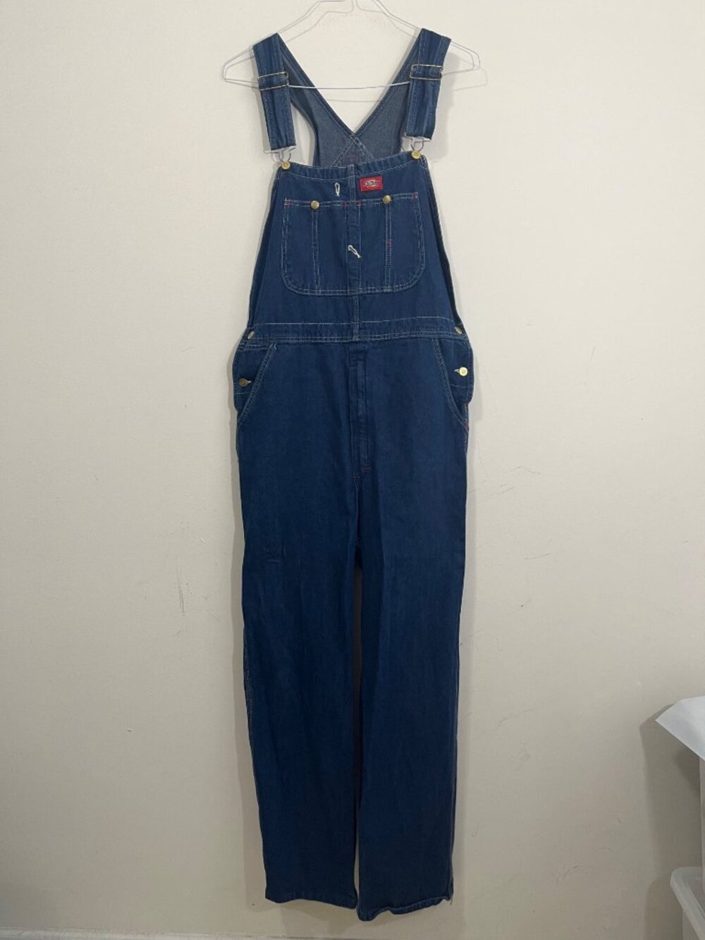 Dickies Denim Bib Overalls Mens 40x30 Blue Workwear Carpenter Utility Pockets